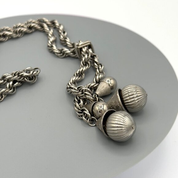 Vintage Silver Tone Long Twisted Rope Chain Necklace With Tassel Ends - Picture 11 of 13